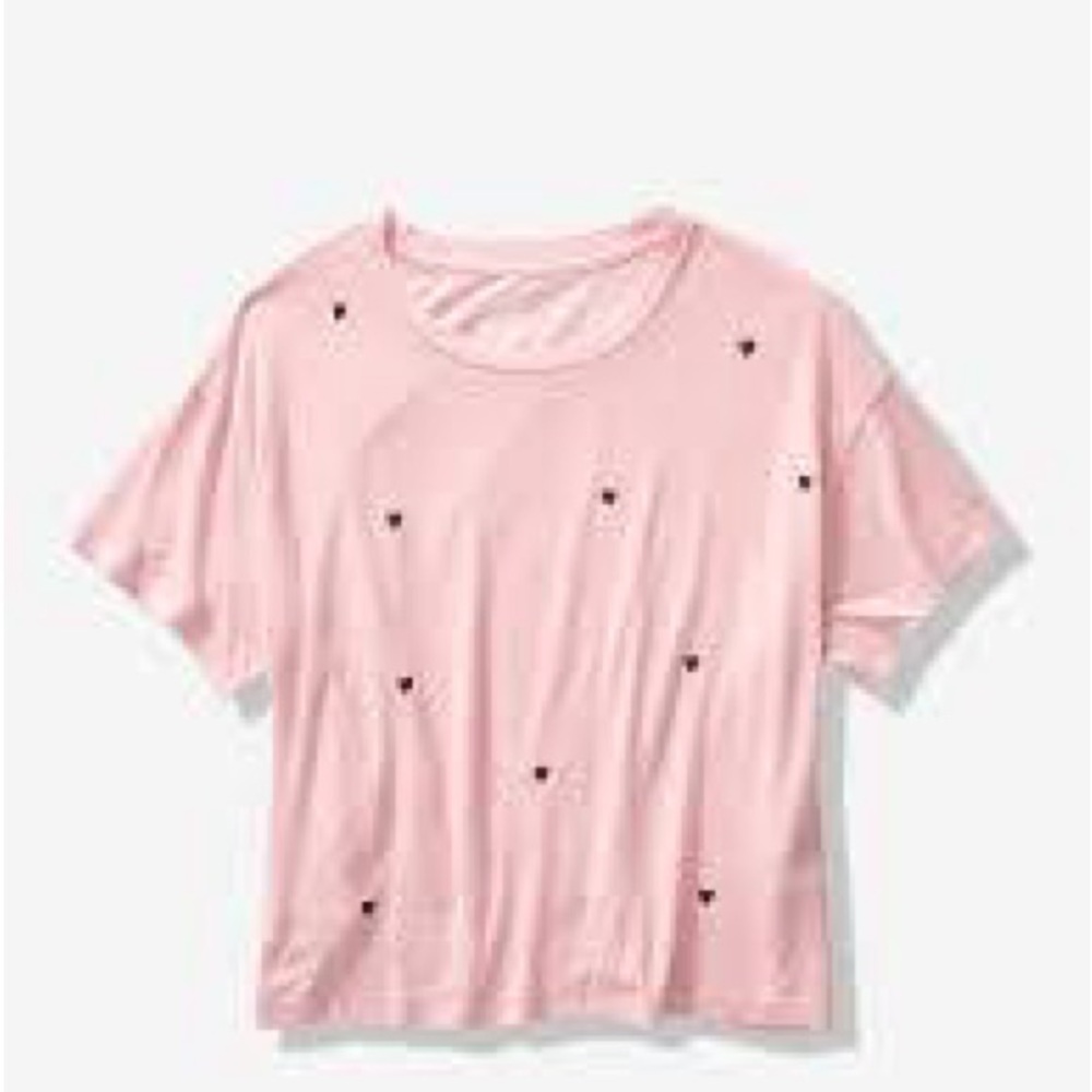 PINK Victoria's Secret Light Pink Short-Sleeve Heart Scatter Crop